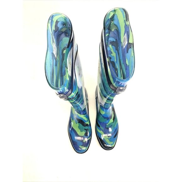 Lauren Ralph Lauren Womens Rossalyn Rain Boots Camo Blue Green Black Siz… - Picture 8 of 9